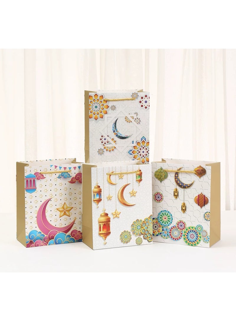 12 PCS 4 Colourful Ramadan Handbags - Beautiful and Gold Printed - Ideal for Wrapping Gifts - Image 1